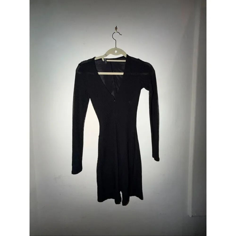 Naked Wardrobe size XS black mesh net v neck romper / jumpsuit
